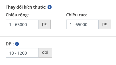 Tại mục Thay đổi kích thước, bạn có thể thay đổi chiều rộng, chiều cao của ảnh theo pixel hoặc thay đổi giá trị DPI (số chấm trên mỗi inch) của hình ảnh