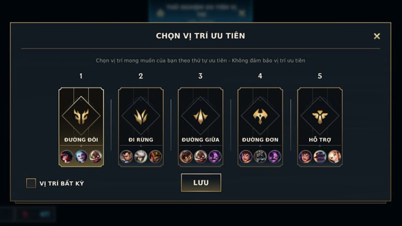 Đánh số thứ tự ưu tiên cho các vị trí