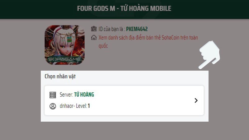  Chọn server, nh&acirc;n vật trong game