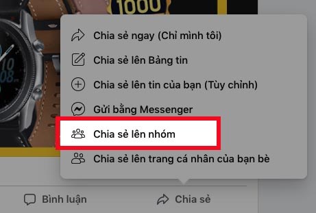 Chọn Chia sẻ lên nhóm