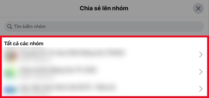 Chọn nhóm mà bạn muốn chia sẻ bài viết