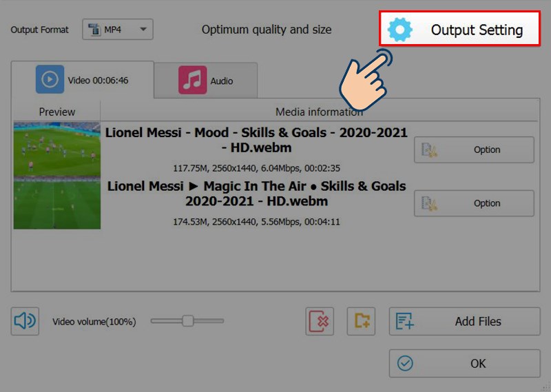 Chọn Output Setting.