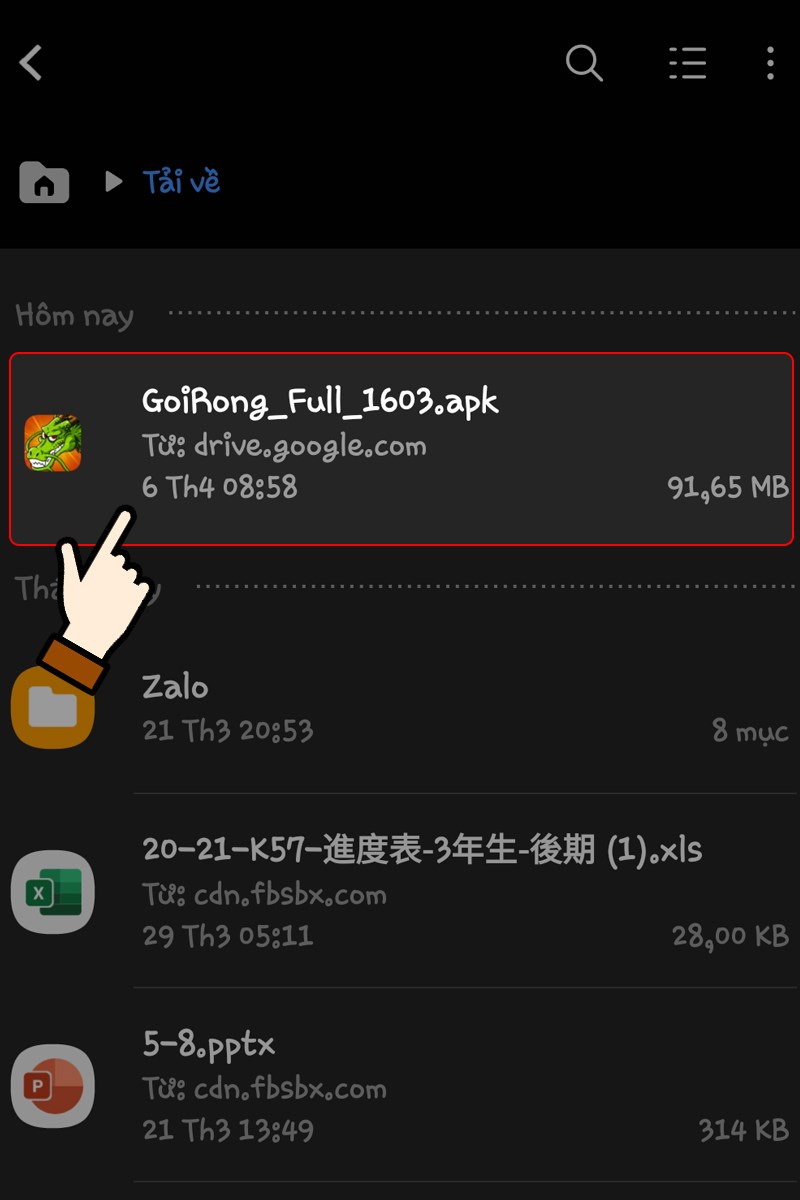 Chọn file GoiRong_Full_1603.apk