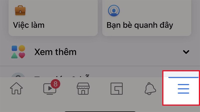 Mở ứng dụng Facebook > Nhấn vào biểu tượng 3 dấu gạch ở góc dưới bên phải