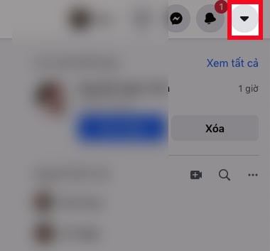 Mở Facebook trên máy tính, nhấn vào biểu tượng tam giác ở góc trên bên phải