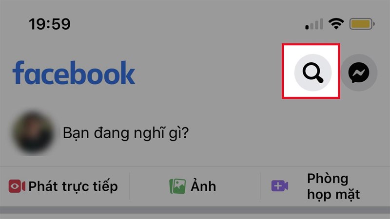 Mở Facebook, nhấn vào biểu tượng kính lúp ở ô tìm kiếm. Mở Facebook, nhấn vào biểu tượng kính lúp ở ô tìm kiếm.