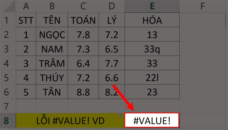 Lỗi #VALUE! do có các ký tự đặc biệt. Lỗi #VALUE! do có các ký tự đặc biệt.