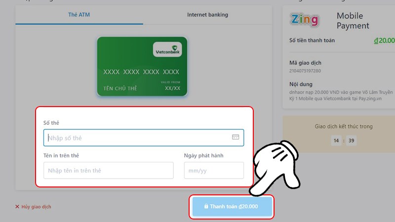 Nhập thông tin và nhấp vào Thanh toán