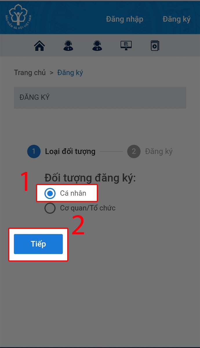 Tick vào ô Cá nhân, chọn Tiếp