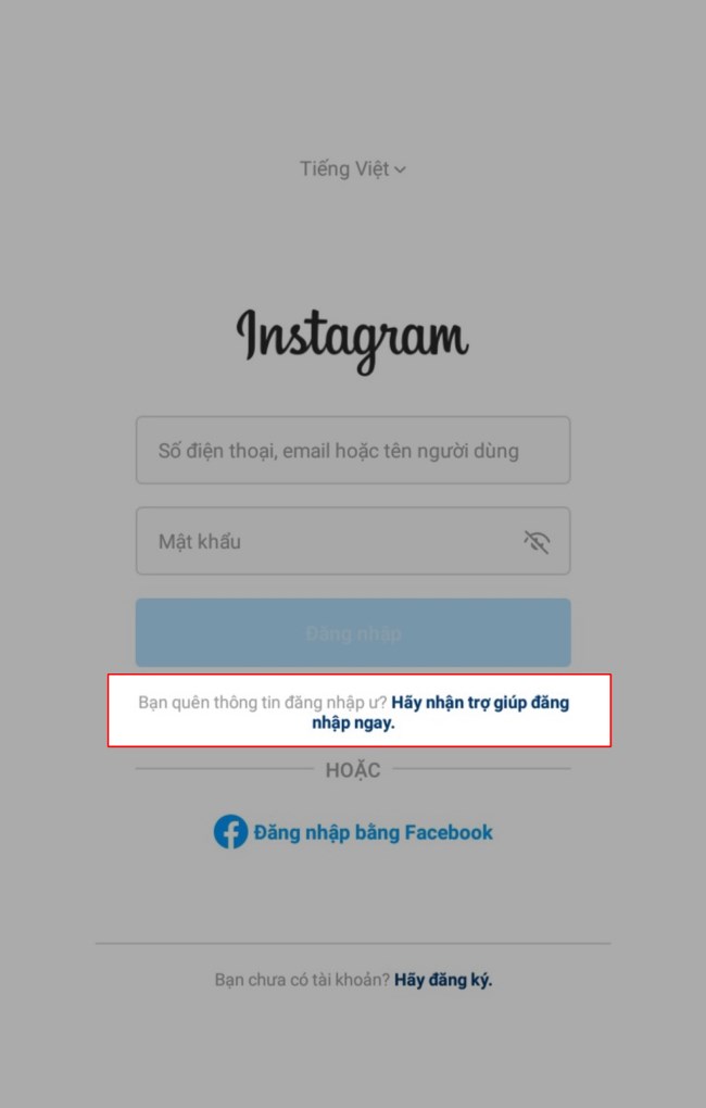 Nhấn vào dòng chữ Hãy nhận trợ giúp đăng nhập ngay