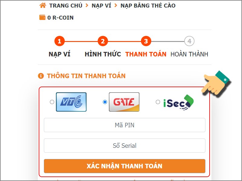 Chọn loại thẻ v&agrave; nhập th&ocirc;ng tin thẻ để thanh to&aacute;n