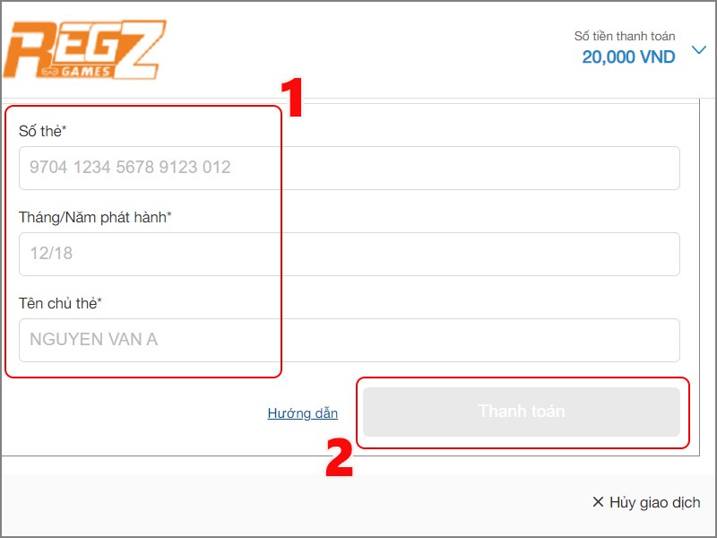 Nhập th&ocirc;ng tin thẻ ATM để thanh to&aacute;n