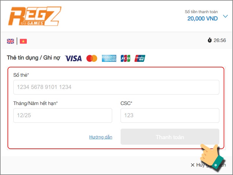 Nhập th&ocirc;ng tin thẻ t&iacute;n dụng của bạn