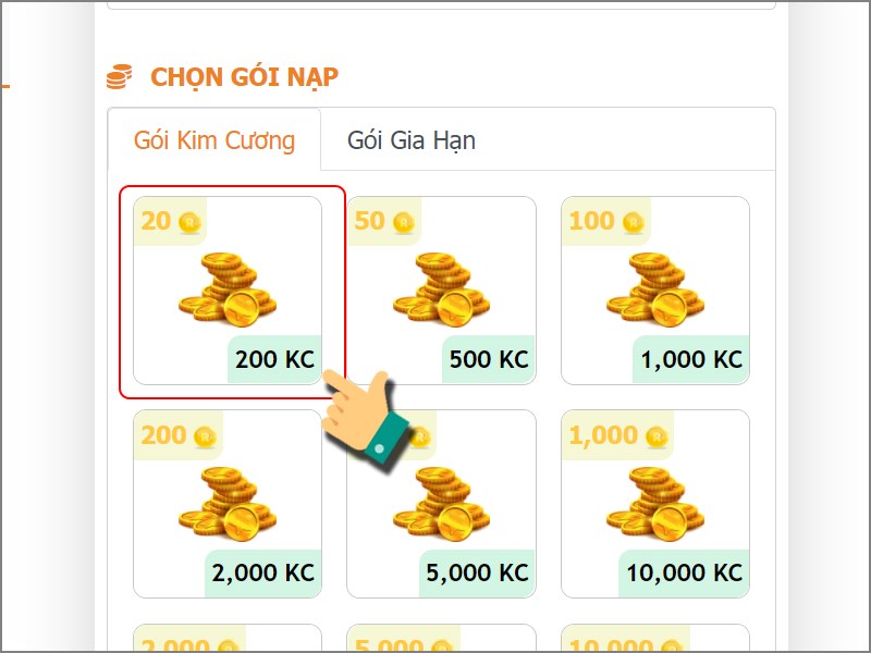 Chọn g&oacute;i nạp 