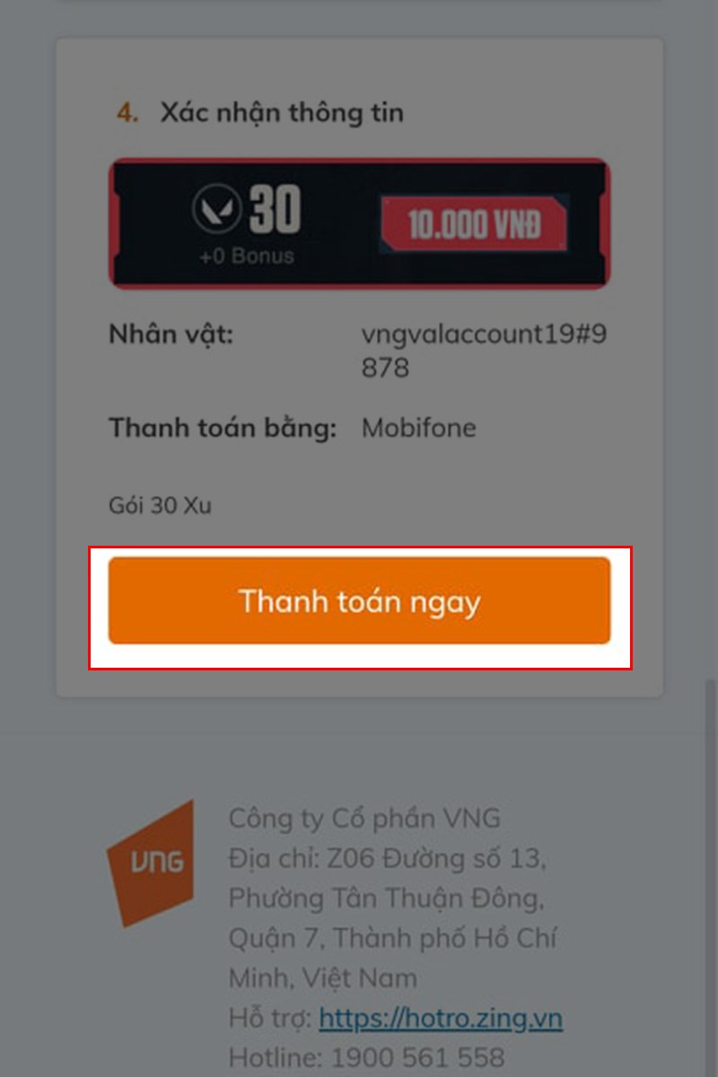 Chọn hình thức thanh toán Mobiphone và chọn gói giá trị muốn nạp