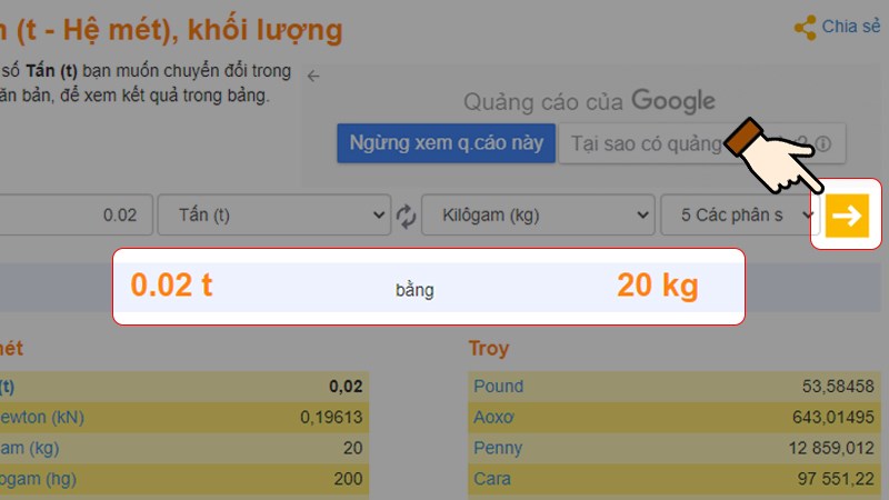 Nhấn chọn dấu mũi tên để chuyển đổi