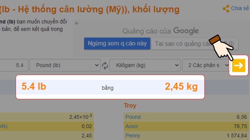 Nhấn chọn dấu mũi tên để chuyển đổi