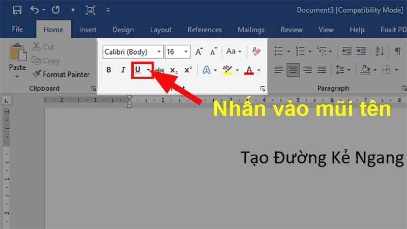Đi đến mục Font > Nhấn vào mũi tên ở chỗ Underline