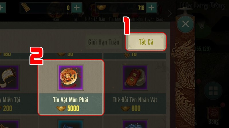 Chọn mua vật phẩm