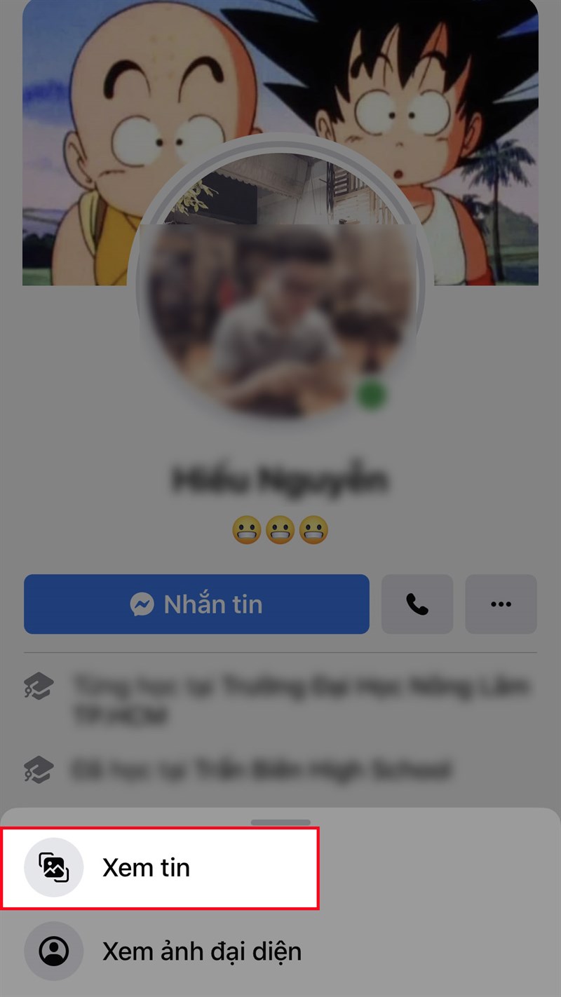 Nhấn v&agrave;o ảnh đại diện của bạn b&egrave; của bạn > Chọn Xem tin