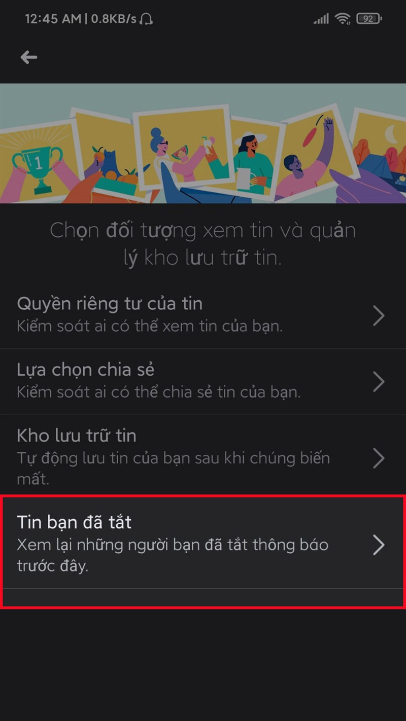 Chọn Tin bạn đã tắt