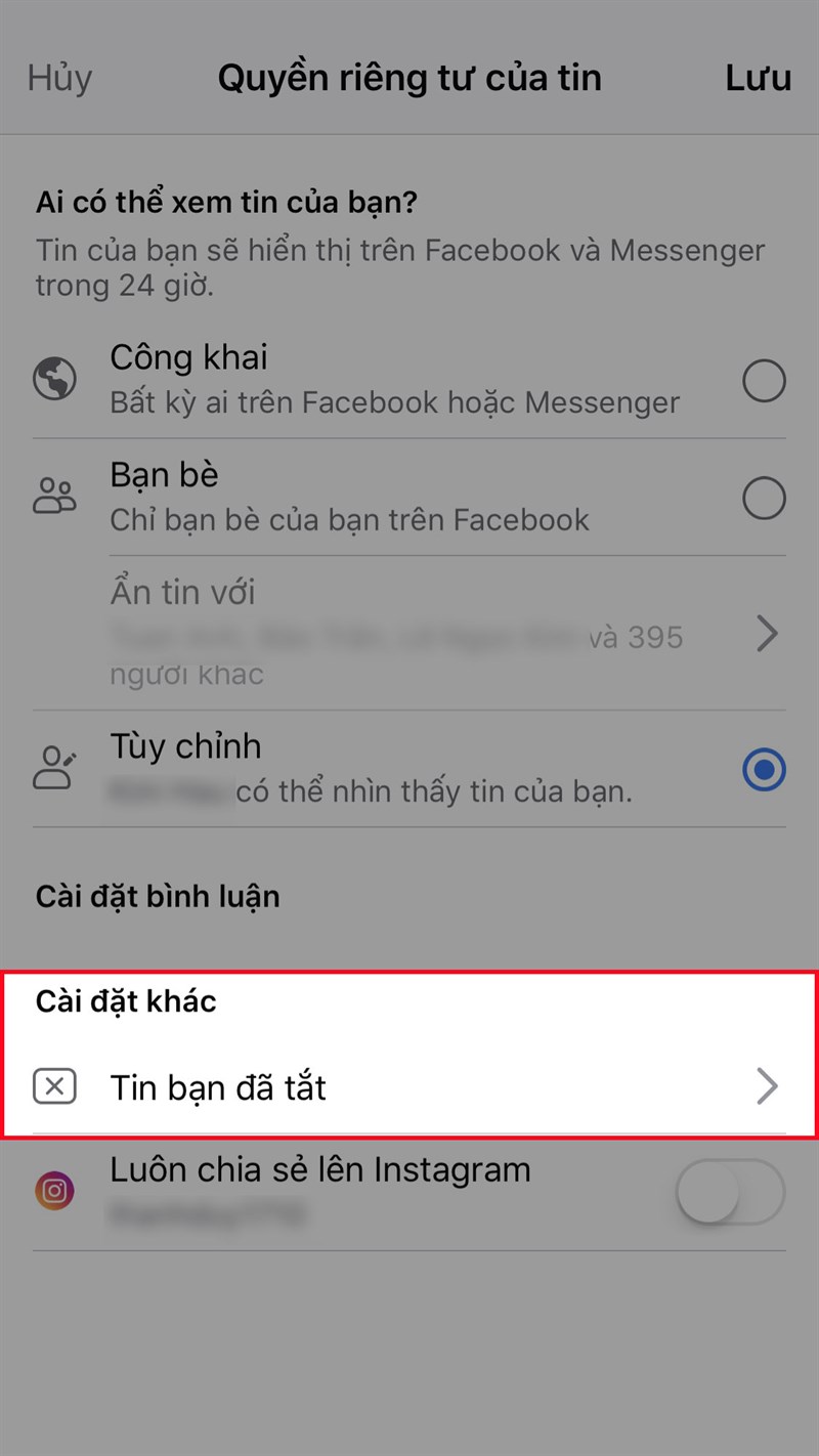 Tại mục Cài đặt khác, chọn Tin bạn đã tắt