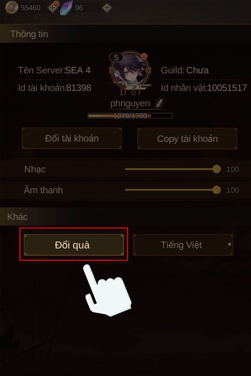 Nhấn chọn vào mục Đổi quà
