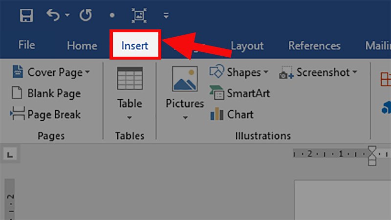 Sao chép dữ liệu cần chèn trong Word > Đi đến file Word mới > Chọn thẻ Insert