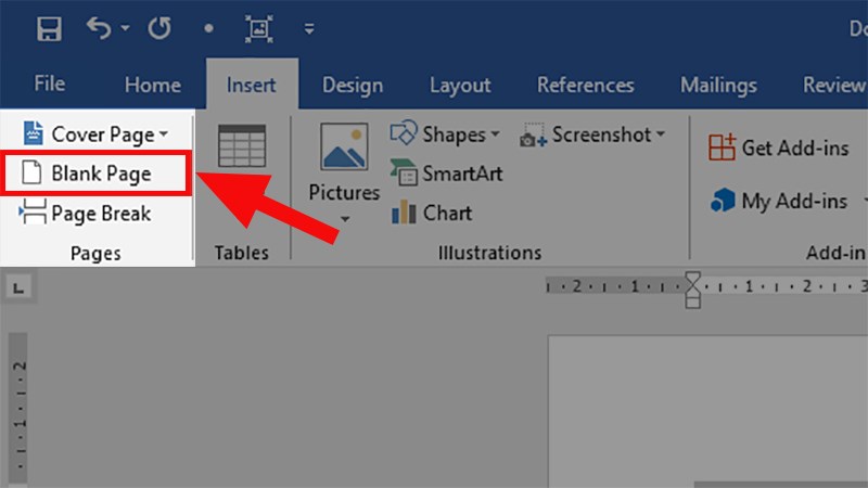 Đi đến mục Pages > Chọn Blank Page