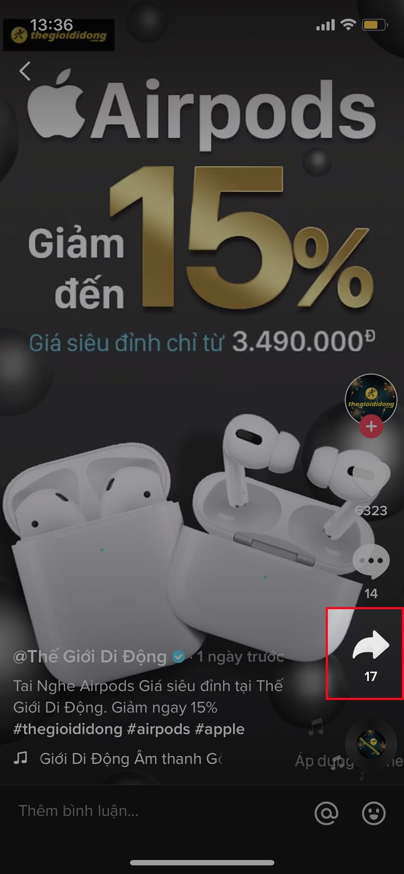 Mở ứng dụng Tik Tok, chọn video mà bạn muốn chia sẻ lên story Facebook > Nhấn vào biểu tượng mũi tên ở góc dưới bên phải Mở ứng dụng Tik Tok, chọn video mà bạn muốn chia sẻ lên story Facebook > Nhấn vào biểu tượng mũi tên ở góc dưới bên phải