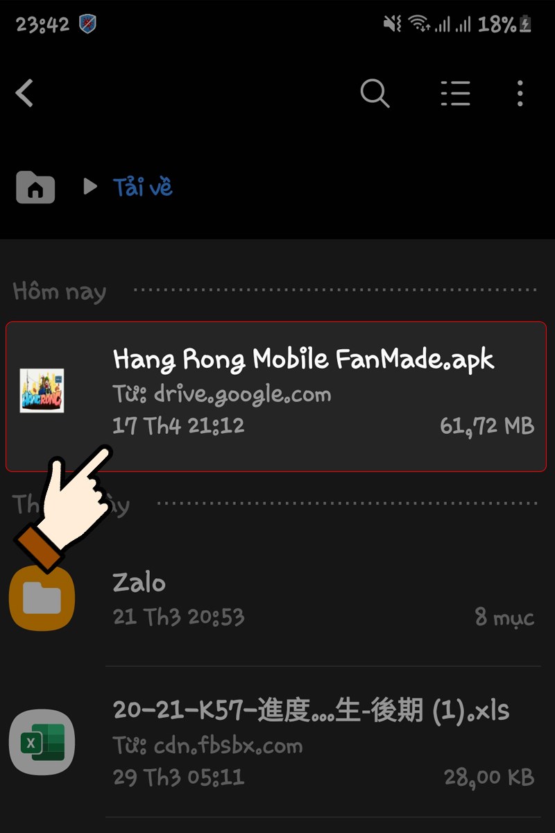 Chọn file Hang Rong Mobile FanMade.apk