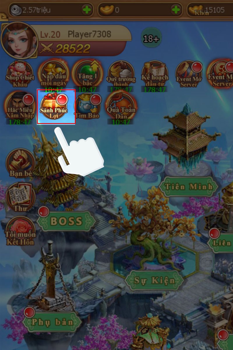 Nhấn vào mục Sảnh Phúc Lợi