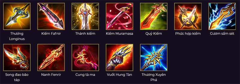 Một số items trong game Liên quân Mobile