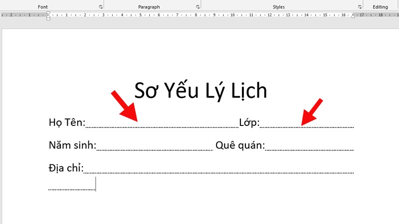 Những đường kẻ chấm được tạo bởi Tab
