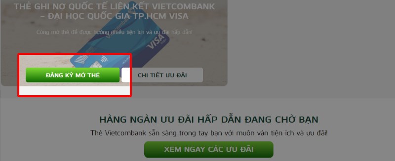 Truy cập vào link đăng ký thẻ chip online và nhấn nút ĐĂNG KÝ MỞ THẺ