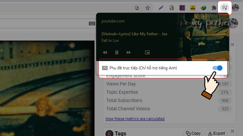 Gạt thanh c&ocirc;ng tắc sang tr&aacute;i để tắt ho&agrave;n to&agrave;n t&iacute;nh năng phụ đề trực tiếp Google Chrome