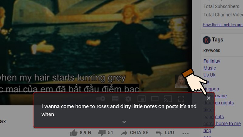 Nhấn chọn biểu tượng dấu X để tắt phụ đề trực tiếp