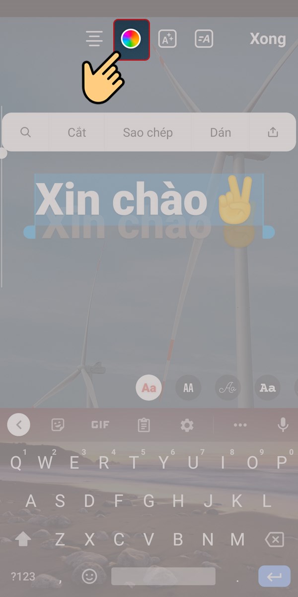 Nhấn v&agrave;o&nbsp;biểu tượng h&igrave;nh tr&ograve;n m&agrave;u&nbsp;b&ecirc;n tr&ecirc;n để hiển thị c&aacute;c m&agrave;u b&ecirc;n dưới.&nbsp;