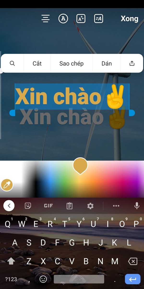  Lựa chọn một m&agrave;u sắc bất k&igrave; bạn nhấn v&agrave; giữ n&oacute; l&uacute;c n&agrave;y dải m&agrave;u sẽ hiện ra