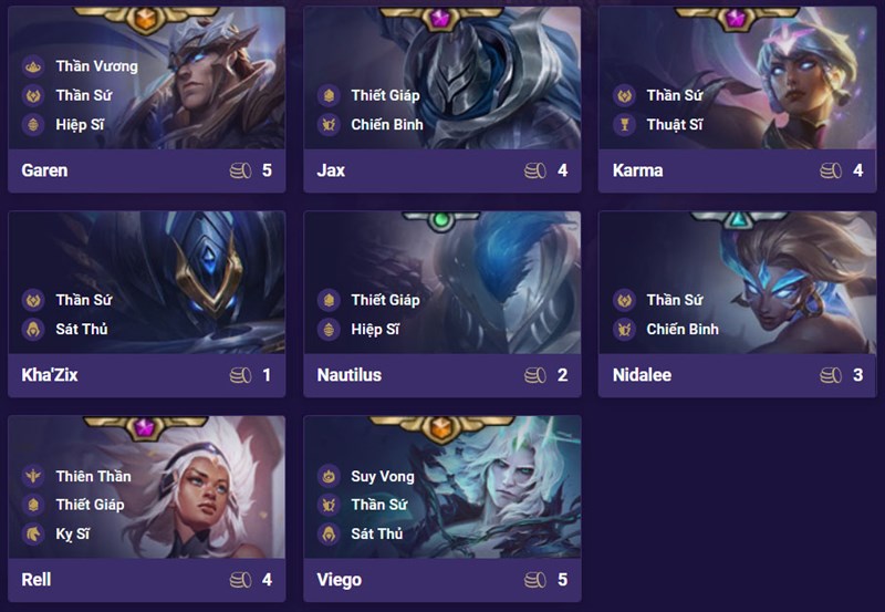 Danh sách tướng đội hình Thần Sứ Chiến Binh