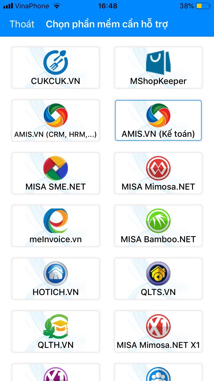 Chọn phần mềm mà bạn cần hỗ trợ