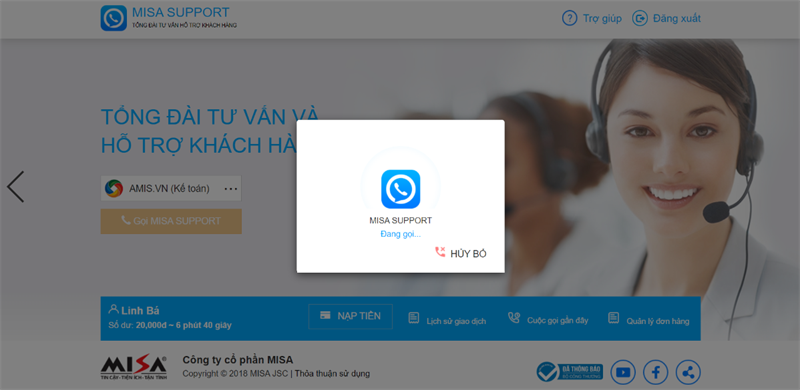 Gọi đến tổng đài Misa Support