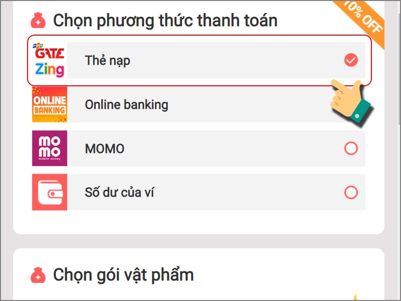 Chọn phương thức thanh toán