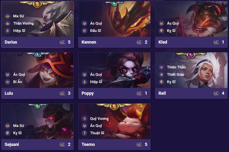 Danh s&aacute;ch tướng trong đội h&igrave;nh Kỵ Sĩ &Aacute;c Quỷ