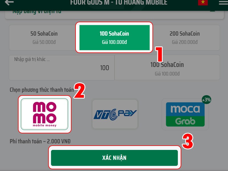 Chọn loại ví và gói nạp Chọn loại ví và gói nạp