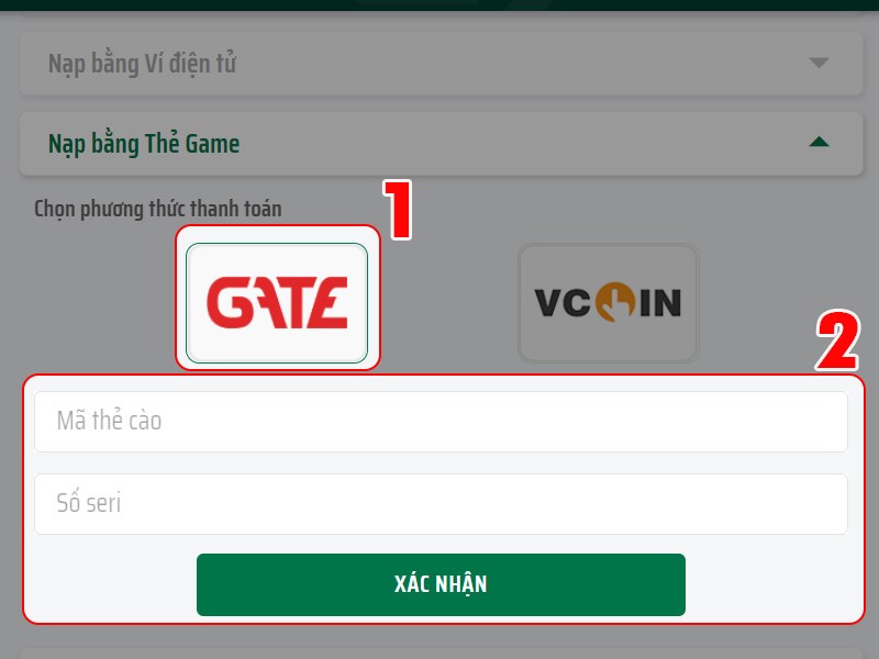 Chọn loại thẻ và thanh toán Chọn loại thẻ và thanh toán