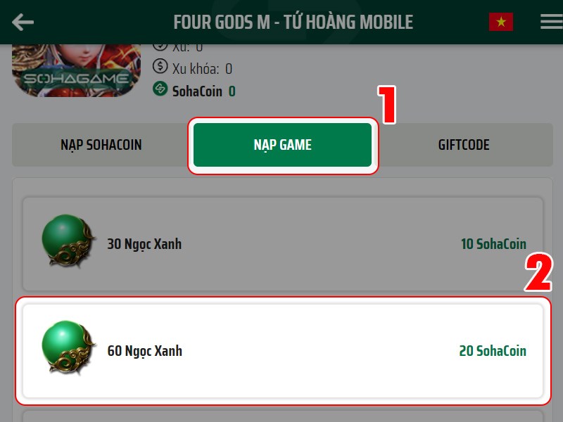 Nạp game bằng SohaCoin Nạp game bằng SohaCoin