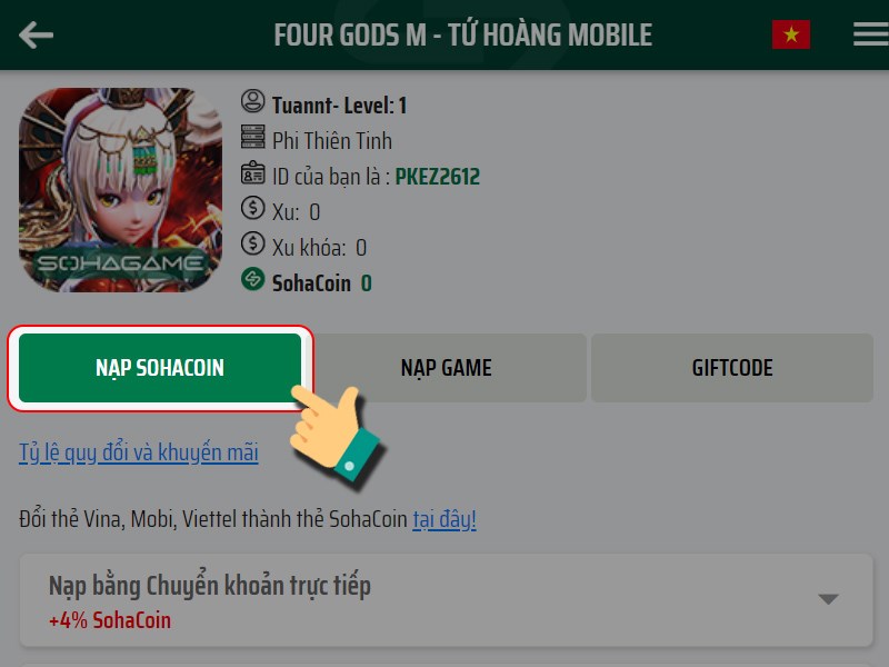 Chọn Nạp SohaCoin Chọn Nạp SohaCoin