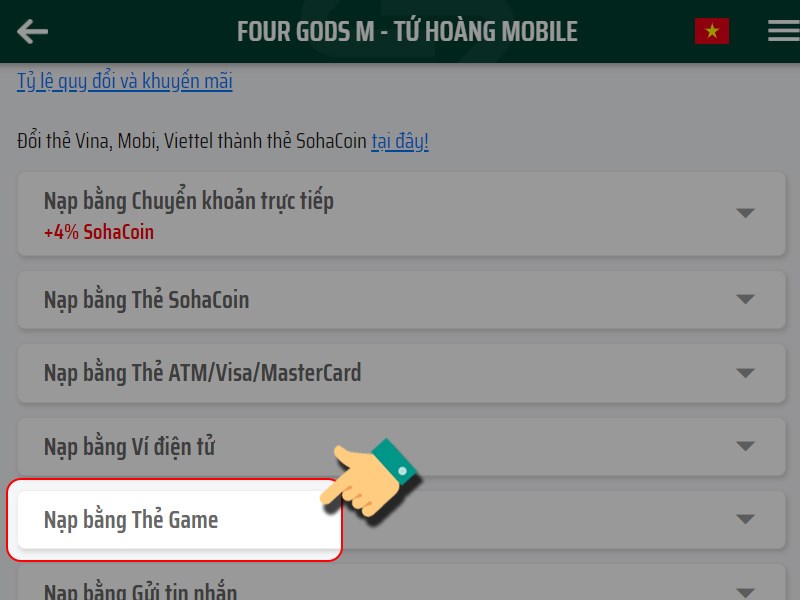 Chọn Nạp bằng thẻ game Chọn Nạp bằng thẻ game