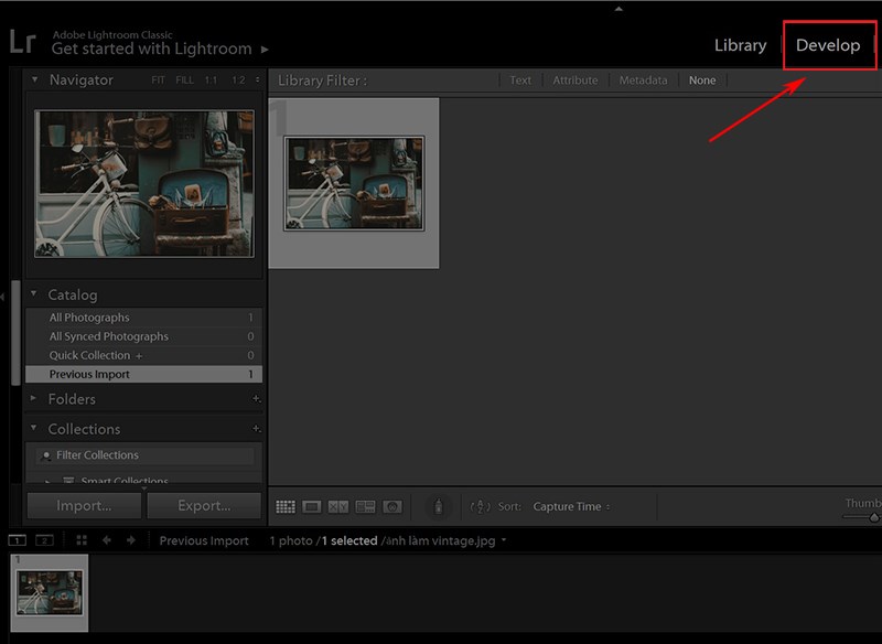 Chọn Devolop để bắt đầu hiệu chỉnh ảnh trong Lightroom